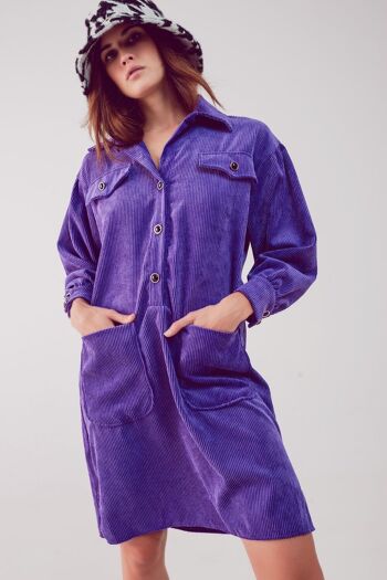 Mini robe chemise en velours côtelé violet 1