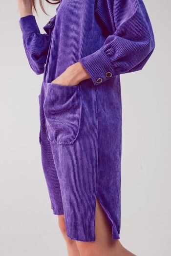 Mini robe chemise en velours côtelé violet 2