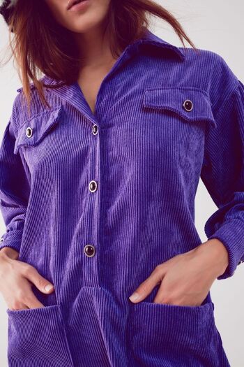 Mini robe chemise en velours côtelé violet 5