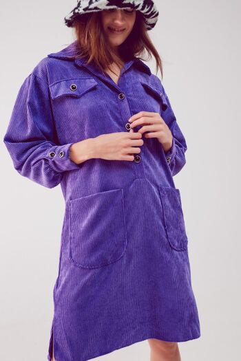 Mini robe chemise en velours côtelé violet 6