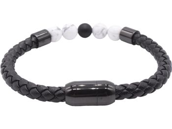 Bracelet Maskio en Cuir Noir avec Pierres Howlite et Onyx 3