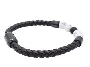 Bracelet Maskio en Cuir Noir avec Pierres Howlite et Onyx 4