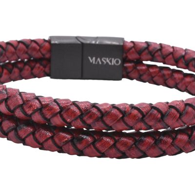 Maskio Bracelet double corde en cuir rouge