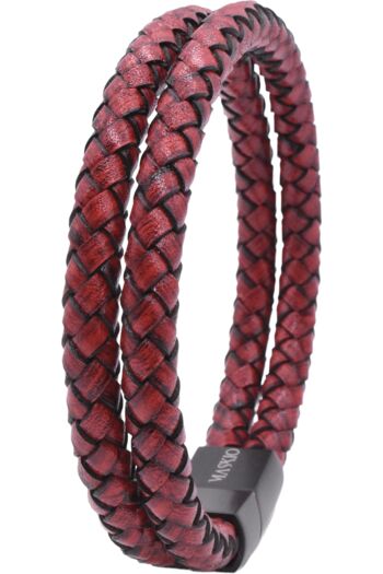 Maskio Bracelet double corde en cuir rouge 3