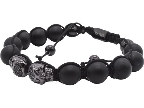 Maskio Black Stainless Steel Skull and Onyx Stones Bracelet