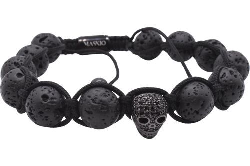 Maskio Black Lava Stone and Skull Bracelet