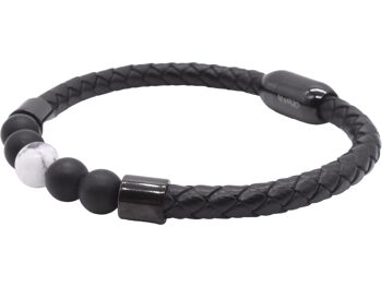 Bracelet Maskio en cuir noir avec pierres d'onyx et howlite 4