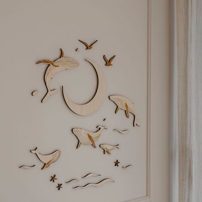 Set de décoration en bois - thème baleines - chambre bébé