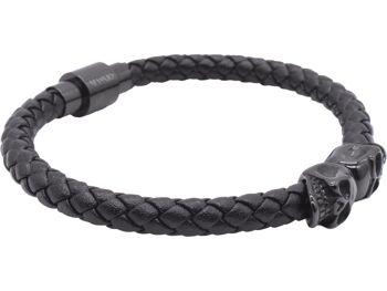 Bracelet en cuir noir Maskio avec têtes de mort 3