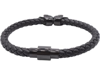 Bracelet en cuir noir Maskio avec têtes de mort 4