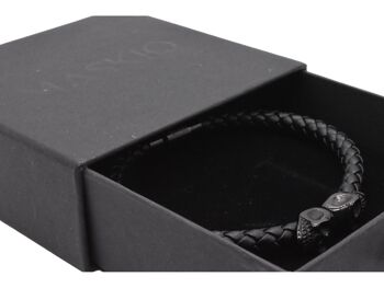 Bracelet en cuir noir Maskio avec têtes de mort 5