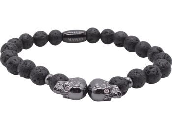 Bracelet Maskio Pierre de Lave Noire et Crâne 1