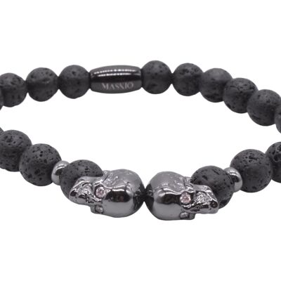 Maskio Bracelet Black Lava Stone and Skull