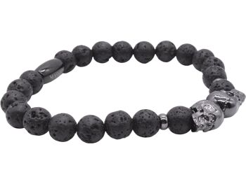 Bracelet Maskio Pierre de Lave Noire et Crâne 2