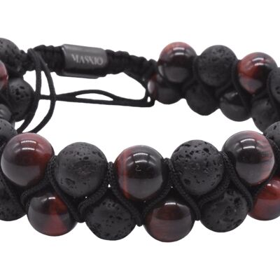 Maskio double stone bracelet red tiger eyes and lava stones