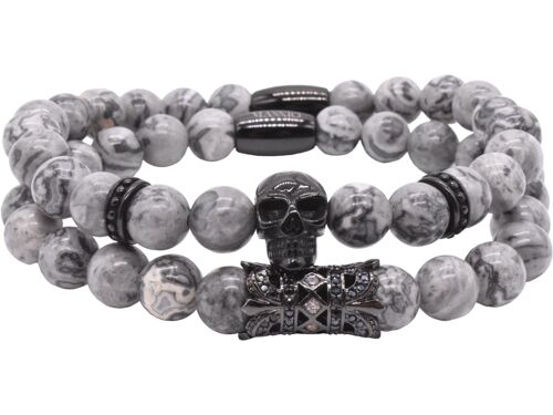 Maskio White Bracelets with Skull Stainless Steel Howlite Stone