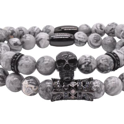 Maskio White Bracelets with Skull Stainless Steel Howlite Stone