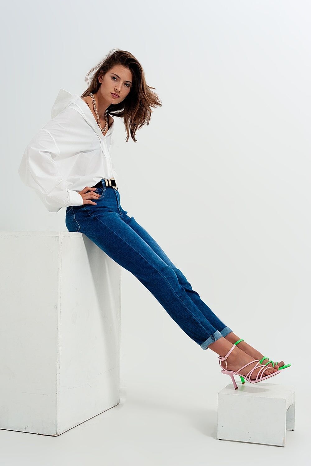 Cotton blend skinny jeans in dark blue