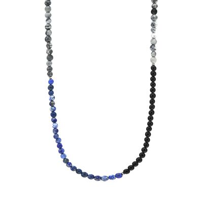 Blauer Sodalith, schwarzer Onyx und grauer Jaspis Isaac Silber und Stein SKINNY Halskette x Wickelarmband