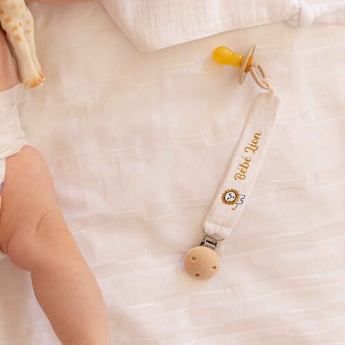 Attache Tétine Lion en tissu, double gaze de coton.