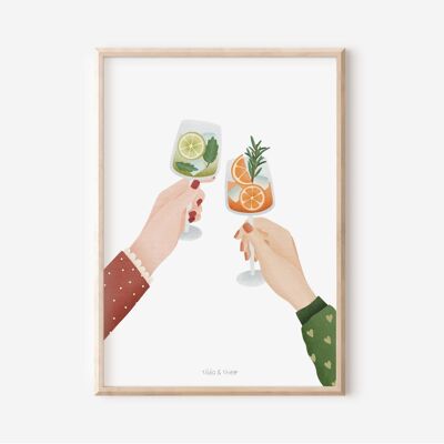 Poster Grillage Girlfriend Cocktails - Décoration Murale Cuisine Grillage Boissons Réveillon du Nouvel An