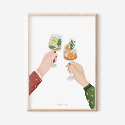 Poster Tostatura con cocktail tra fidanzate - Decorazione da parete Cucina Tostatura con cocktail di Capodanno