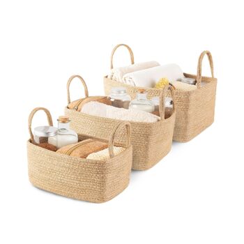 Lot de 3 paniers de rangement, en jute Dina avec poignées, S 24 x 15 x 12 cm, M 29 x 20 x 15 cm, Grand 34 x 23 x 18 cm, Marron, RAN10544 2