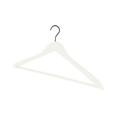 Wooden clothes hanger, with horizontal bar for trousers, Wood and metal, 44 x 1.8 x 25 cm, White, RAN7120