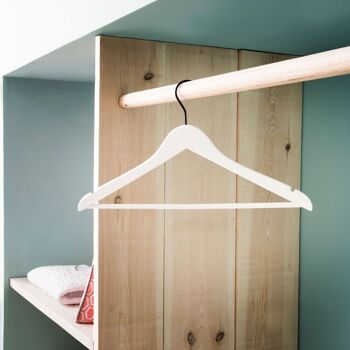 Cintre à vêtements en bois, avec barre horizontale pour pantalons, Bois et métal, 44 x 1,8 x 25 cm, Blanc, RAN7120 5