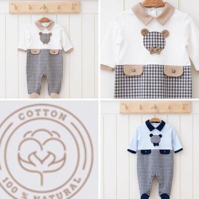 A Pack of Four Sizes 100% Cotton Baby Boy's Bear Elegant Footed Onesies