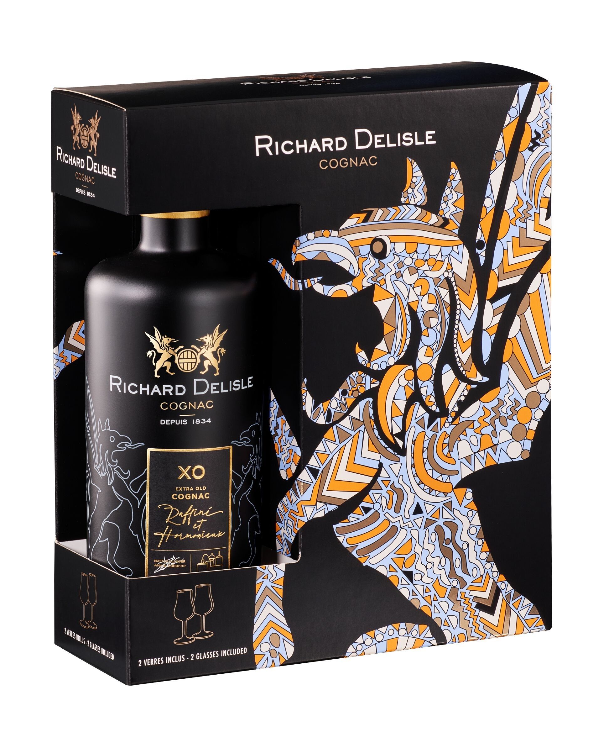 Cognac XO Black Edition Richard Delisle Box + 2 bicchieri tulipano