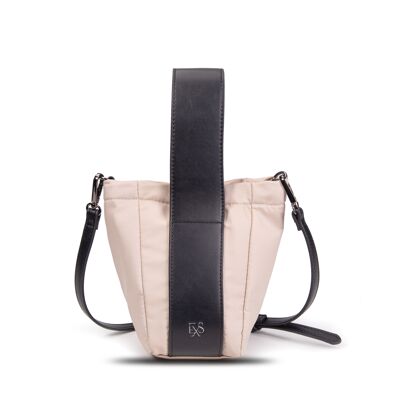 Exs-25636 Carole Borsa a mano in nylon riciclato con finiture in Pu beige/nero