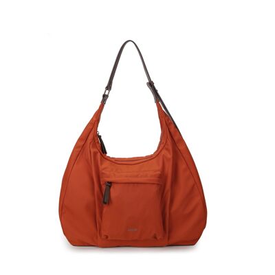 Exs-25635 Anne Sac porté épaule nylon garniture pu recyclé orange