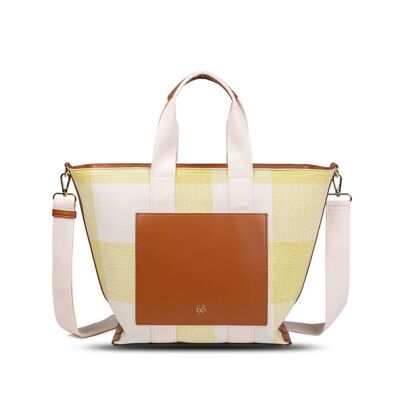 Exs-25684 Pera Handtasche oder Umhängetasche Canvas PU beige-grün/kamel