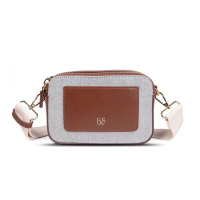 Exs-25562 Estelle Bolso bandolera en lona pu reciclada gris/marrón