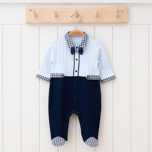 A Pack of Four Sizes 100% Cotton Baby Boy's Elegant Footed Onesies with Bow Tie