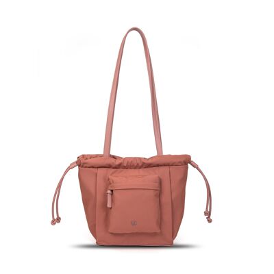 Exs-25638 Tessa Shoulder bag Nylon recycled Pu trim pink