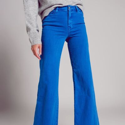 Cotton blend wide leg jeans in blue