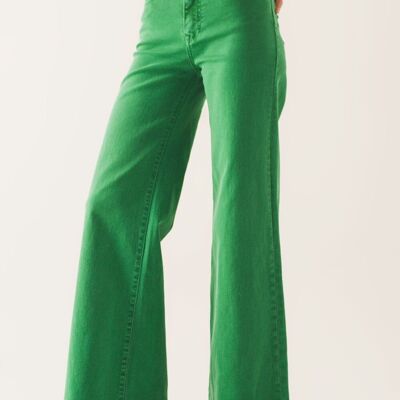 Jeans a gamba larga in misto cotone di colore verde