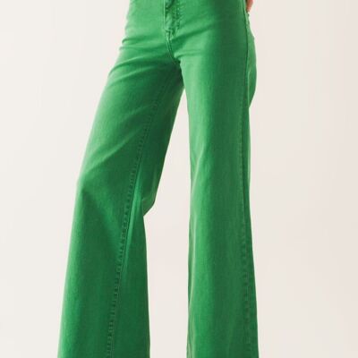 Cotton blend wide leg jeans in green