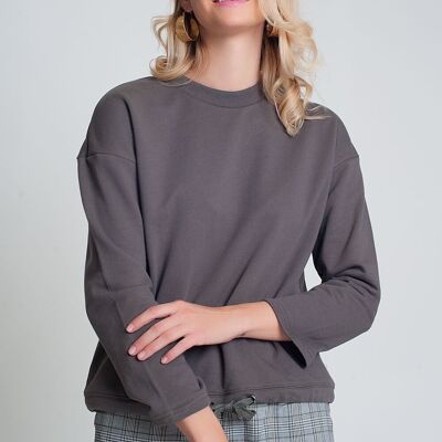 Baumwoll-Sweatshirt mit Kordelzug in Grau