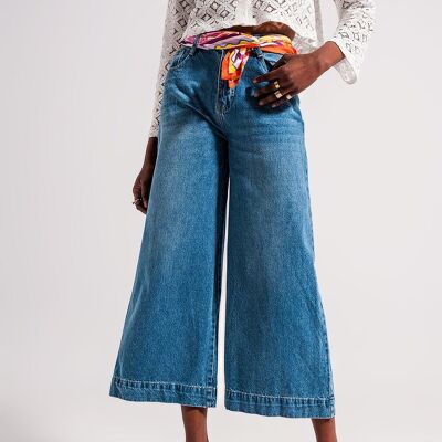 Cotton high waist cropped jeans in mid wash 90s blue