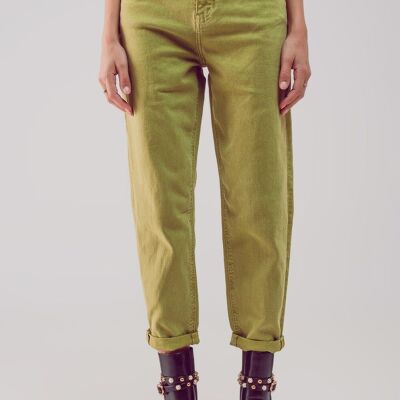 Cotton mid rise slouchy jean in acid lime