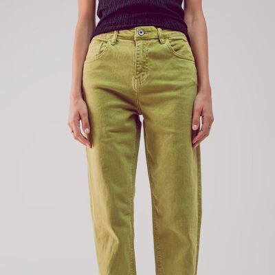 Cotton mid rise slouchy jean in acid lime