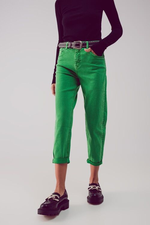 Cotton mid rise slouchy jean in green