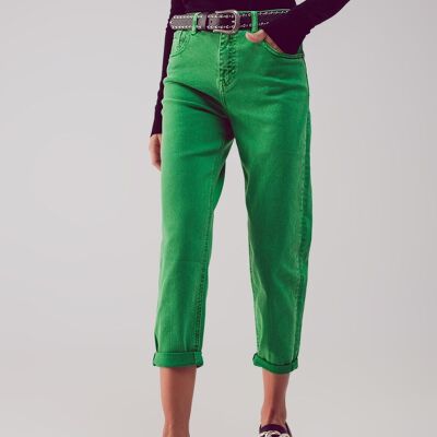 Jeans morbidi in cotone a vita media in verde