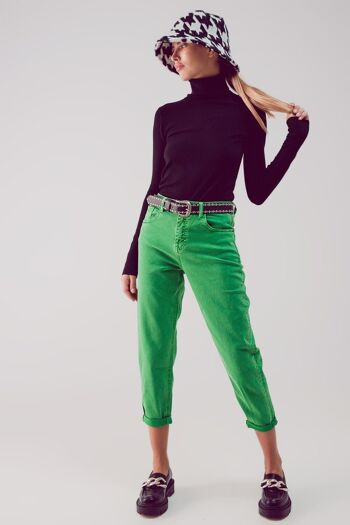 Jean ample taille mi-haute en coton vert 3