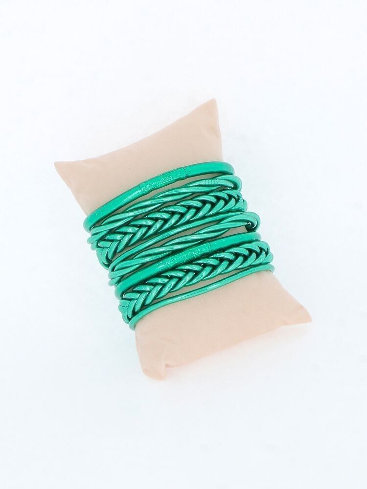 Set mit 8 gemischten buddhistischen Armreifen – Grün