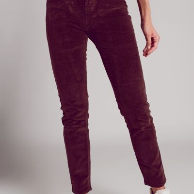 Cotton skinny cord pants in chocolate brown