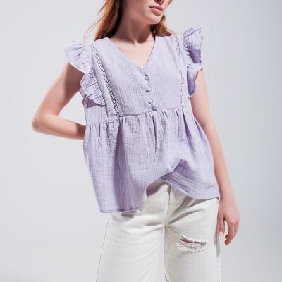 Camiseta de tirantes de algodón con volantes en las mangas en color lila